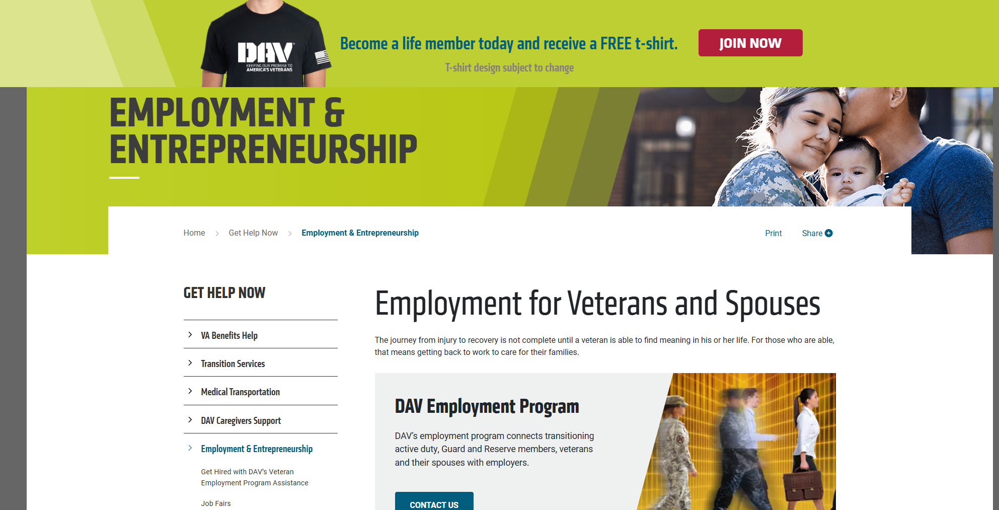 DAV Job assistance webpage