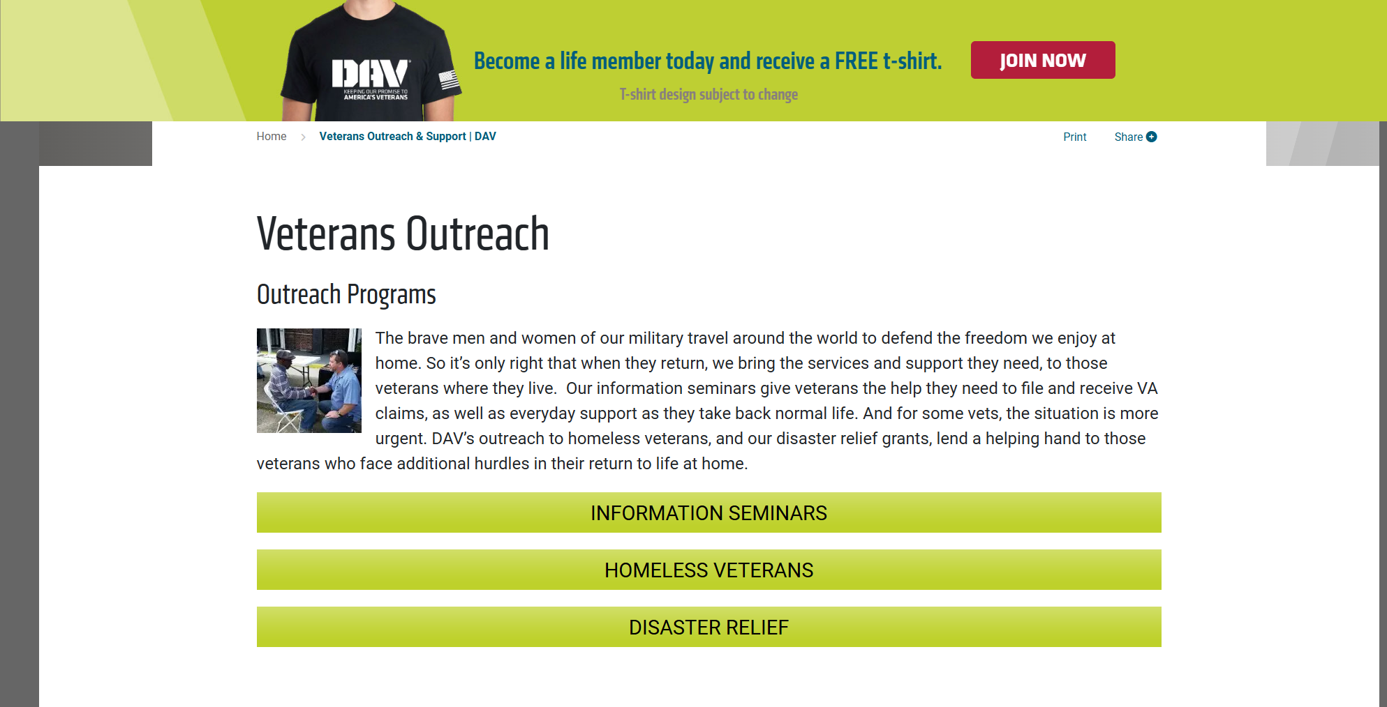 DAV Outreach programs webpage